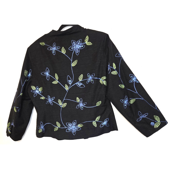 VTG Silk Embroidered Floral Black Jacket Top Plus 2X Sequins Artsy Art To Wear - Picture 7 of 16